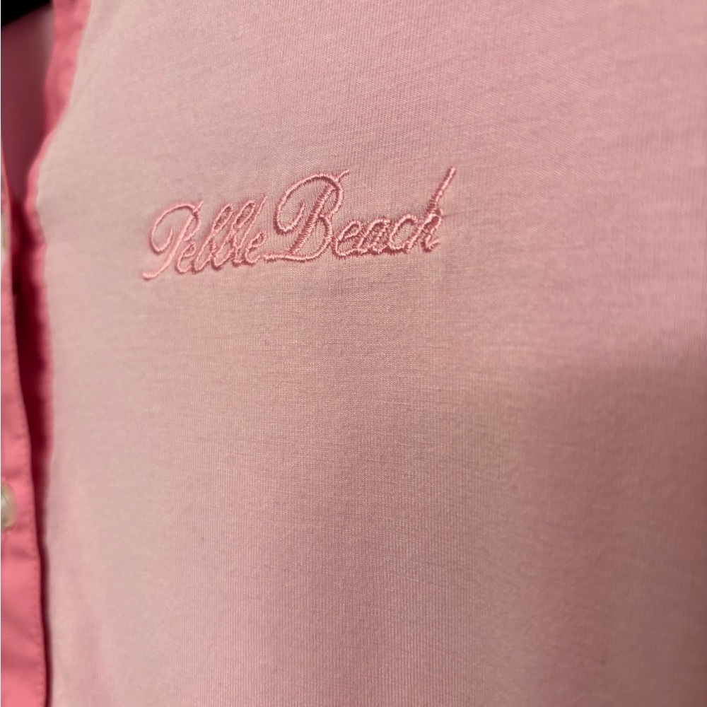 VTG GG Blue Womens Pebble Beach Pink Long Sleeve Top Medium Preppy Golf Bodycon - Picture 6 of 8